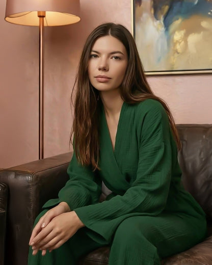 Cotton Bathrobe Pajama Set 3-Piece Night Suit